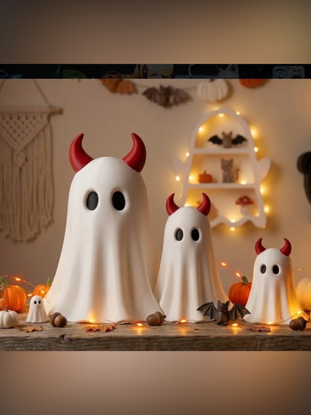Cute Devil Ghost Costume shelf sitters - White with Red Horns